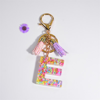 Pehme keraamika kristallist tilgaliimiga võtmehoidja Inglise kirjaga võtmehoidja ripats Värviline tutikott Rippuvad tarvikud Kingitus naistele