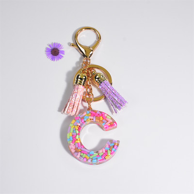 Pehme keraamika kristallist tilgaliimiga võtmehoidja Inglise kirjaga võtmehoidja ripats Värviline tutikott Rippuvad tarvikud Kingitus naistele