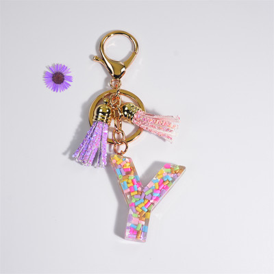 Pehme keraamika kristallist tilgaliimiga võtmehoidja Inglise kirjaga võtmehoidja ripats Värviline tutikott Rippuvad tarvikud Kingitus naistele