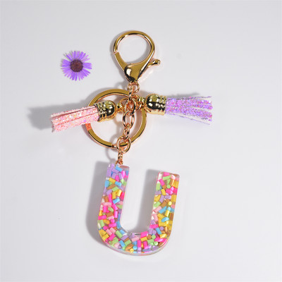 Pehme keraamika kristallist tilgaliimiga võtmehoidja Inglise kirjaga võtmehoidja ripats Värviline tutikott Rippuvad tarvikud Kingitus naistele
