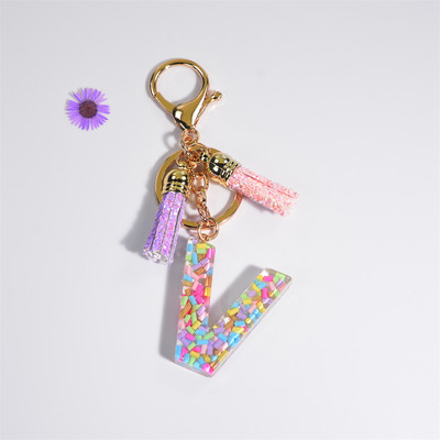 Pehme keraamika kristallist tilgaliimiga võtmehoidja Inglise kirjaga võtmehoidja ripats Värviline tutikott Rippuvad tarvikud Kingitus naistele