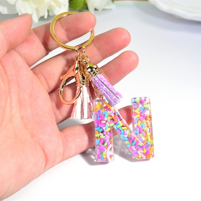 Pehme keraamika kristallist tilgaliimiga võtmehoidja Inglise kirjaga võtmehoidja ripats Värviline tutikott Rippuvad tarvikud Kingitus naistele