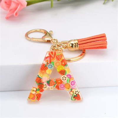 Vaisių gabalėlis Anglų raidžių raktų pakabukas Crystal Drip Resin Pakabukų priedai Paprasti kutai, abėcėlės raktų pakabukas Madinga moteriška krepšio dovana