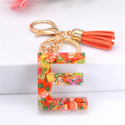 Vaisių gabalėlis Anglų raidžių raktų pakabukas Crystal Drip Resin Pakabukų priedai Paprasti kutai, abėcėlės raktų pakabukas Madinga moteriška krepšio dovana