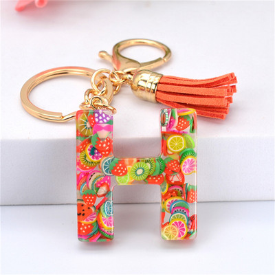 Vaisių gabalėlis Anglų raidžių raktų pakabukas Crystal Drip Resin Pakabukų priedai Paprasti kutai, abėcėlės raktų pakabukas Madinga moteriška krepšio dovana