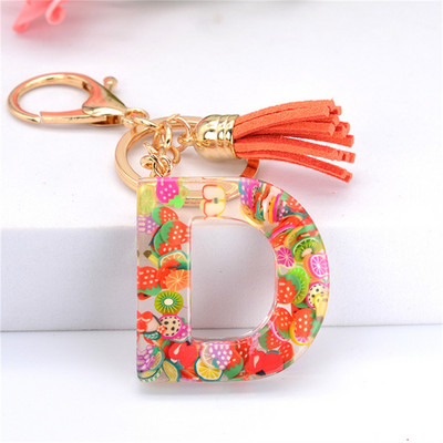 Vaisių gabalėlis Anglų raidžių raktų pakabukas Crystal Drip Resin Pakabukų priedai Paprasti kutai, abėcėlės raktų pakabukas Madinga moteriška krepšio dovana