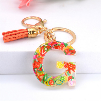 Vaisių gabalėlis Anglų raidžių raktų pakabukas Crystal Drip Resin Pakabukų priedai Paprasti kutai, abėcėlės raktų pakabukas Madinga moteriška krepšio dovana