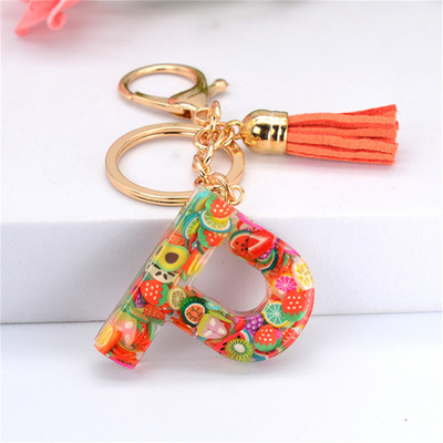 Vaisių gabalėlis Anglų raidžių raktų pakabukas Crystal Drip Resin Pakabukų priedai Paprasti kutai, abėcėlės raktų pakabukas Madinga moteriška krepšio dovana