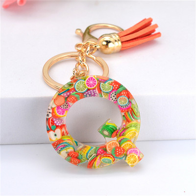 Vaisių gabalėlis Anglų raidžių raktų pakabukas Crystal Drip Resin Pakabukų priedai Paprasti kutai, abėcėlės raktų pakabukas Madinga moteriška krepšio dovana