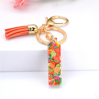 Vaisių gabalėlis Anglų raidžių raktų pakabukas Crystal Drip Resin Pakabukų priedai Paprasti kutai, abėcėlės raktų pakabukas Madinga moteriška krepšio dovana