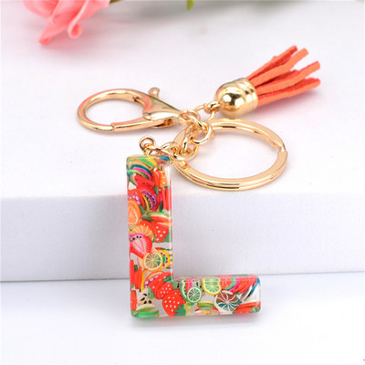 Vaisių gabalėlis Anglų raidžių raktų pakabukas Crystal Drip Resin Pakabukų priedai Paprasti kutai, abėcėlės raktų pakabukas Madinga moteriška krepšio dovana