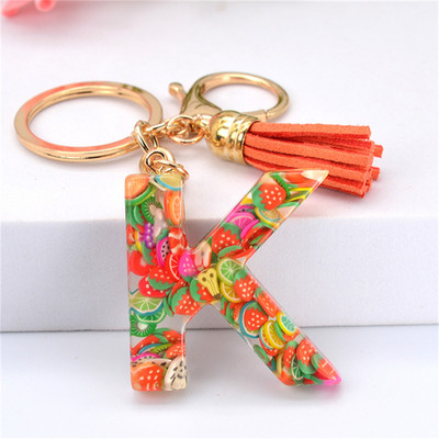 Vaisių gabalėlis Anglų raidžių raktų pakabukas Crystal Drip Resin Pakabukų priedai Paprasti kutai, abėcėlės raktų pakabukas Madinga moteriška krepšio dovana