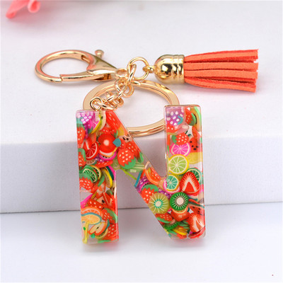 Vaisių gabalėlis Anglų raidžių raktų pakabukas Crystal Drip Resin Pakabukų priedai Paprasti kutai, abėcėlės raktų pakabukas Madinga moteriška krepšio dovana