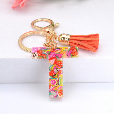 Vaisių gabalėlis Anglų raidžių raktų pakabukas Crystal Drip Resin Pakabukų priedai Paprasti kutai, abėcėlės raktų pakabukas Madinga moteriška krepšio dovana