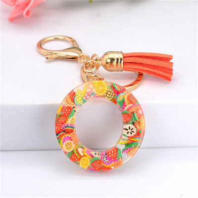 Vaisių gabalėlis Anglų raidžių raktų pakabukas Crystal Drip Resin Pakabukų priedai Paprasti kutai, abėcėlės raktų pakabukas Madinga moteriška krepšio dovana