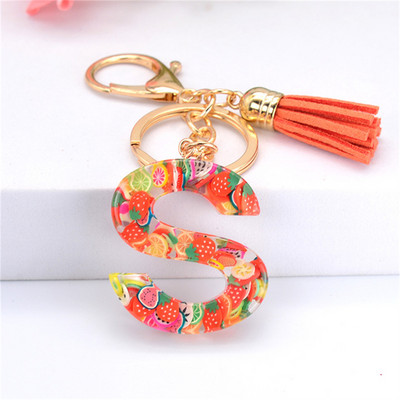 Vaisių gabalėlis Anglų raidžių raktų pakabukas Crystal Drip Resin Pakabukų priedai Paprasti kutai, abėcėlės raktų pakabukas Madinga moteriška krepšio dovana