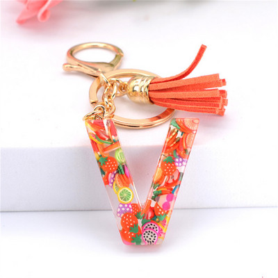 Vaisių gabalėlis Anglų raidžių raktų pakabukas Crystal Drip Resin Pakabukų priedai Paprasti kutai, abėcėlės raktų pakabukas Madinga moteriška krepšio dovana