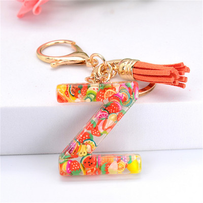 Vaisių gabalėlis Anglų raidžių raktų pakabukas Crystal Drip Resin Pakabukų priedai Paprasti kutai, abėcėlės raktų pakabukas Madinga moteriška krepšio dovana