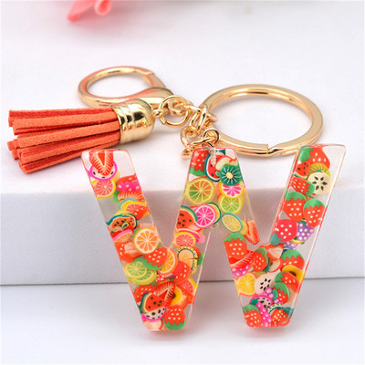 Vaisių gabalėlis Anglų raidžių raktų pakabukas Crystal Drip Resin Pakabukų priedai Paprasti kutai, abėcėlės raktų pakabukas Madinga moteriška krepšio dovana