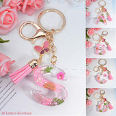 Μπρελόκ AZ Dried Flowers Initials με κρεμαστό μπρελόκ με φούντα πεταλούδας για γυναικείες τσάντες στολίδια Μπρελόκ αυτοκινήτου Αναμνηστικά δώρα