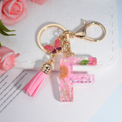 Μπρελόκ AZ Dried Flowers Initials με κρεμαστό μπρελόκ με φούντα πεταλούδας για γυναικείες τσάντες στολίδια Μπρελόκ αυτοκινήτου Αναμνηστικά δώρα