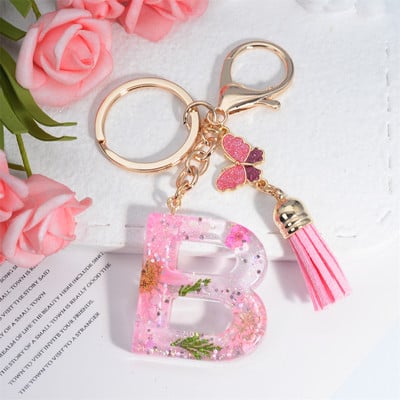 Μπρελόκ AZ Dried Flowers Initials με κρεμαστό μπρελόκ με φούντα πεταλούδας για γυναικείες τσάντες στολίδια Μπρελόκ αυτοκινήτου Αναμνηστικά δώρα