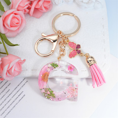 Μπρελόκ AZ Dried Flowers Initials με κρεμαστό μπρελόκ με φούντα πεταλούδας για γυναικείες τσάντες στολίδια Μπρελόκ αυτοκινήτου Αναμνηστικά δώρα