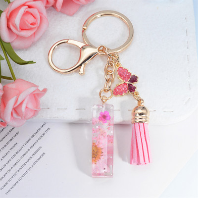 Μπρελόκ AZ Dried Flowers Initials με κρεμαστό μπρελόκ με φούντα πεταλούδας για γυναικείες τσάντες στολίδια Μπρελόκ αυτοκινήτου Αναμνηστικά δώρα