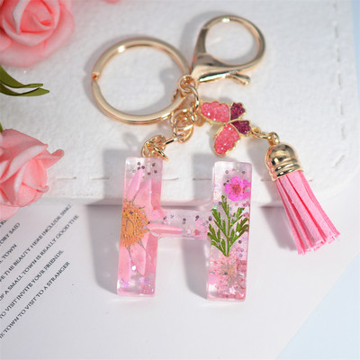 Μπρελόκ AZ Dried Flowers Initials με κρεμαστό μπρελόκ με φούντα πεταλούδας για γυναικείες τσάντες στολίδια Μπρελόκ αυτοκινήτου Αναμνηστικά δώρα