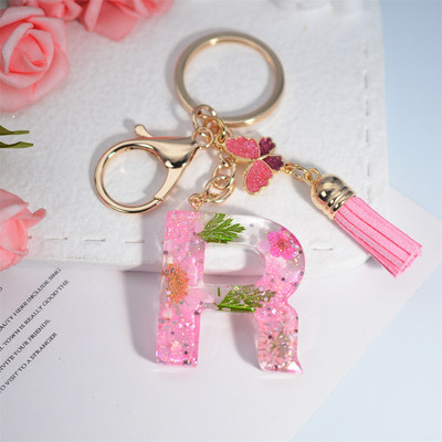 Μπρελόκ AZ Dried Flowers Initials με κρεμαστό μπρελόκ με φούντα πεταλούδας για γυναικείες τσάντες στολίδια Μπρελόκ αυτοκινήτου Αναμνηστικά δώρα