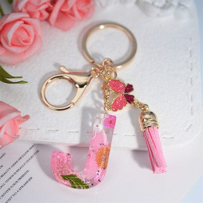 Μπρελόκ AZ Dried Flowers Initials με κρεμαστό μπρελόκ με φούντα πεταλούδας για γυναικείες τσάντες στολίδια Μπρελόκ αυτοκινήτου Αναμνηστικά δώρα