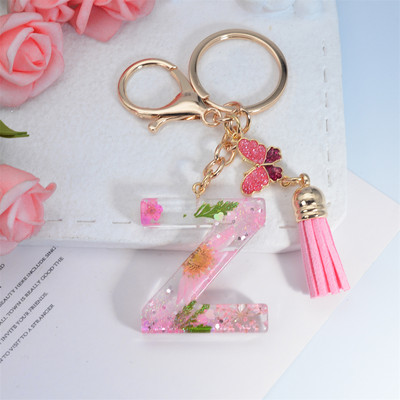 Μπρελόκ AZ Dried Flowers Initials με κρεμαστό μπρελόκ με φούντα πεταλούδας για γυναικείες τσάντες στολίδια Μπρελόκ αυτοκινήτου Αναμνηστικά δώρα