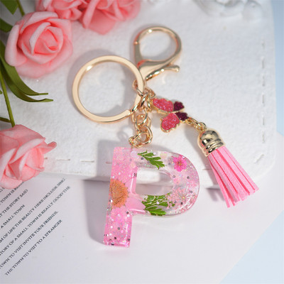 Μπρελόκ AZ Dried Flowers Initials με κρεμαστό μπρελόκ με φούντα πεταλούδας για γυναικείες τσάντες στολίδια Μπρελόκ αυτοκινήτου Αναμνηστικά δώρα