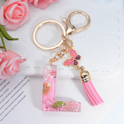 Μπρελόκ AZ Dried Flowers Initials με κρεμαστό μπρελόκ με φούντα πεταλούδας για γυναικείες τσάντες στολίδια Μπρελόκ αυτοκινήτου Αναμνηστικά δώρα