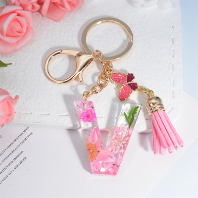 Μπρελόκ AZ Dried Flowers Initials με κρεμαστό μπρελόκ με φούντα πεταλούδας για γυναικείες τσάντες στολίδια Μπρελόκ αυτοκινήτου Αναμνηστικά δώρα