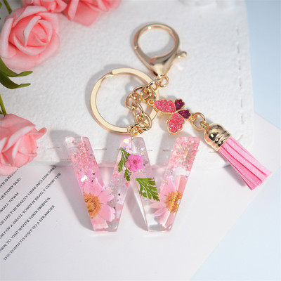 Μπρελόκ AZ Dried Flowers Initials με κρεμαστό μπρελόκ με φούντα πεταλούδας για γυναικείες τσάντες στολίδια Μπρελόκ αυτοκινήτου Αναμνηστικά δώρα