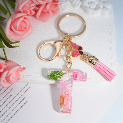 Μπρελόκ AZ Dried Flowers Initials με κρεμαστό μπρελόκ με φούντα πεταλούδας για γυναικείες τσάντες στολίδια Μπρελόκ αυτοκινήτου Αναμνηστικά δώρα