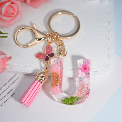 Μπρελόκ AZ Dried Flowers Initials με κρεμαστό μπρελόκ με φούντα πεταλούδας για γυναικείες τσάντες στολίδια Μπρελόκ αυτοκινήτου Αναμνηστικά δώρα