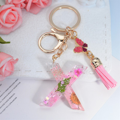 Μπρελόκ AZ Dried Flowers Initials με κρεμαστό μπρελόκ με φούντα πεταλούδας για γυναικείες τσάντες στολίδια Μπρελόκ αυτοκινήτου Αναμνηστικά δώρα