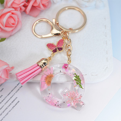 Μπρελόκ AZ Dried Flowers Initials με κρεμαστό μπρελόκ με φούντα πεταλούδας για γυναικείες τσάντες στολίδια Μπρελόκ αυτοκινήτου Αναμνηστικά δώρα