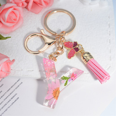 Μπρελόκ AZ Dried Flowers Initials με κρεμαστό μπρελόκ με φούντα πεταλούδας για γυναικείες τσάντες στολίδια Μπρελόκ αυτοκινήτου Αναμνηστικά δώρα