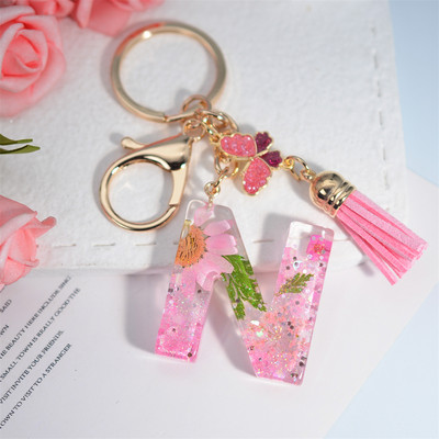 Μπρελόκ AZ Dried Flowers Initials με κρεμαστό μπρελόκ με φούντα πεταλούδας για γυναικείες τσάντες στολίδια Μπρελόκ αυτοκινήτου Αναμνηστικά δώρα