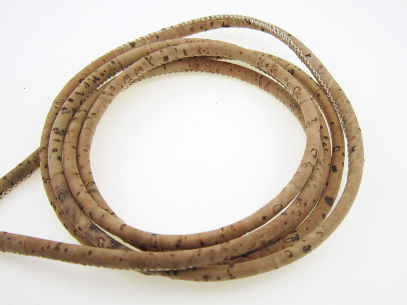 Snur din piele de plută de 3 mm. Piele de plută naturală cusută. Piele rotundă de plută portugheză