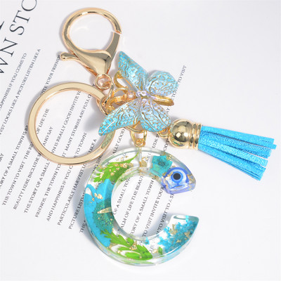 AZ kuivatatud lilledega tähed võtmehoidja Populaarne vaigust tähestik Võtmehoidja Liblikas Tutt Ripats Võtmehoidja Naiste Ehted Aksessuaar Kingitus