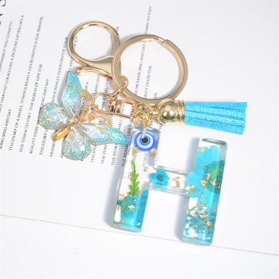 AZ kuivatatud lilledega tähed võtmehoidja Populaarne vaigust tähestik Võtmehoidja Liblikas Tutt Ripats Võtmehoidja Naiste Ehted Aksessuaar Kingitus