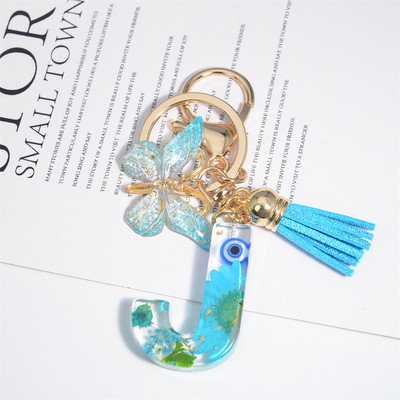 AZ kuivatatud lilledega tähed võtmehoidja Populaarne vaigust tähestik Võtmehoidja Liblikas Tutt Ripats Võtmehoidja Naiste Ehted Aksessuaar Kingitus