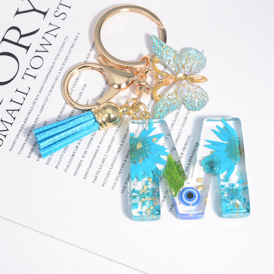 AZ kuivatatud lilledega tähed võtmehoidja Populaarne vaigust tähestik Võtmehoidja Liblikas Tutt Ripats Võtmehoidja Naiste Ehted Aksessuaar Kingitus