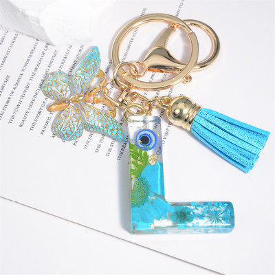 AZ kuivatatud lilledega tähed võtmehoidja Populaarne vaigust tähestik Võtmehoidja Liblikas Tutt Ripats Võtmehoidja Naiste Ehted Aksessuaar Kingitus