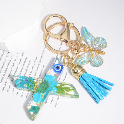 AZ kuivatatud lilledega tähed võtmehoidja Populaarne vaigust tähestik Võtmehoidja Liblikas Tutt Ripats Võtmehoidja Naiste Ehted Aksessuaar Kingitus