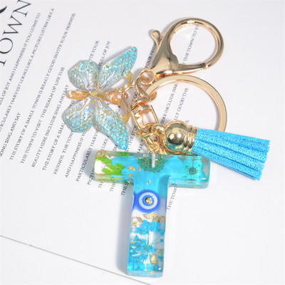 AZ kuivatatud lilledega tähed võtmehoidja Populaarne vaigust tähestik Võtmehoidja Liblikas Tutt Ripats Võtmehoidja Naiste Ehted Aksessuaar Kingitus